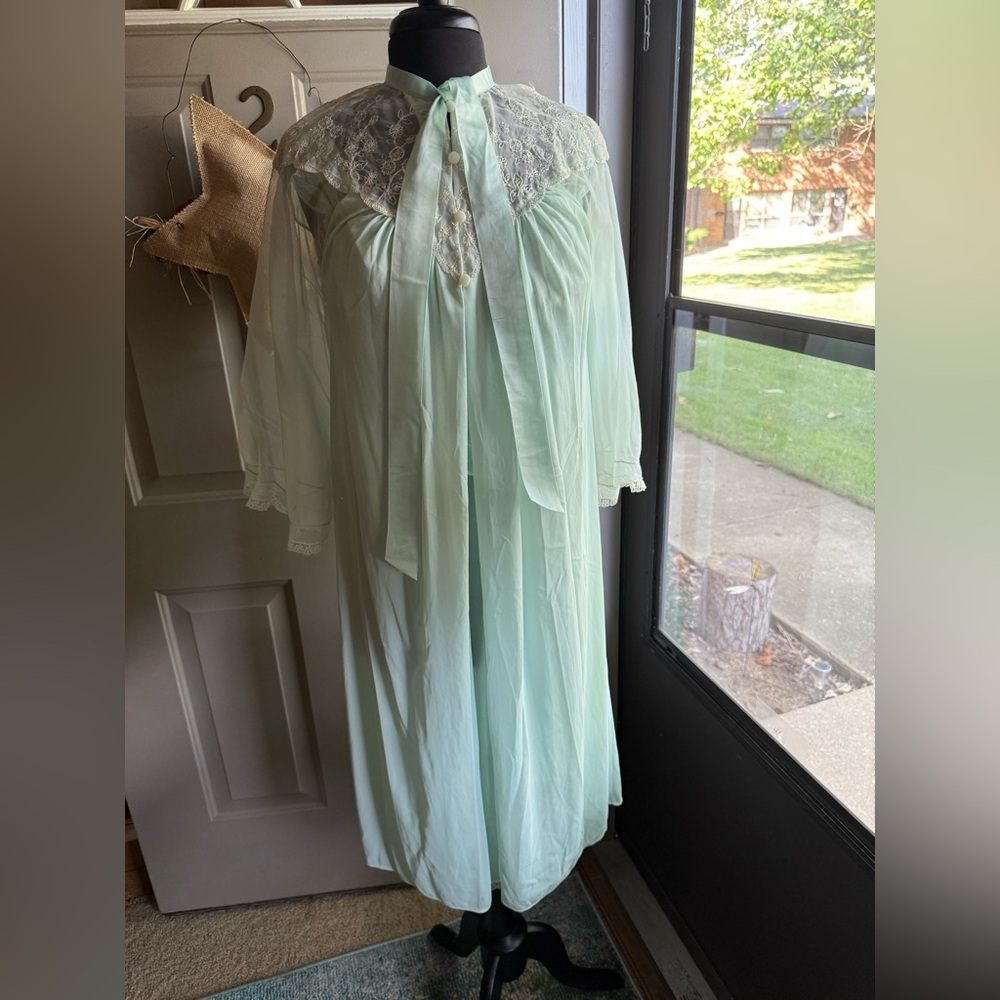 Vintage 50/60s Corsage sea foam sheer pixie two piece peignoir set, size medium - Picture 2 of 16